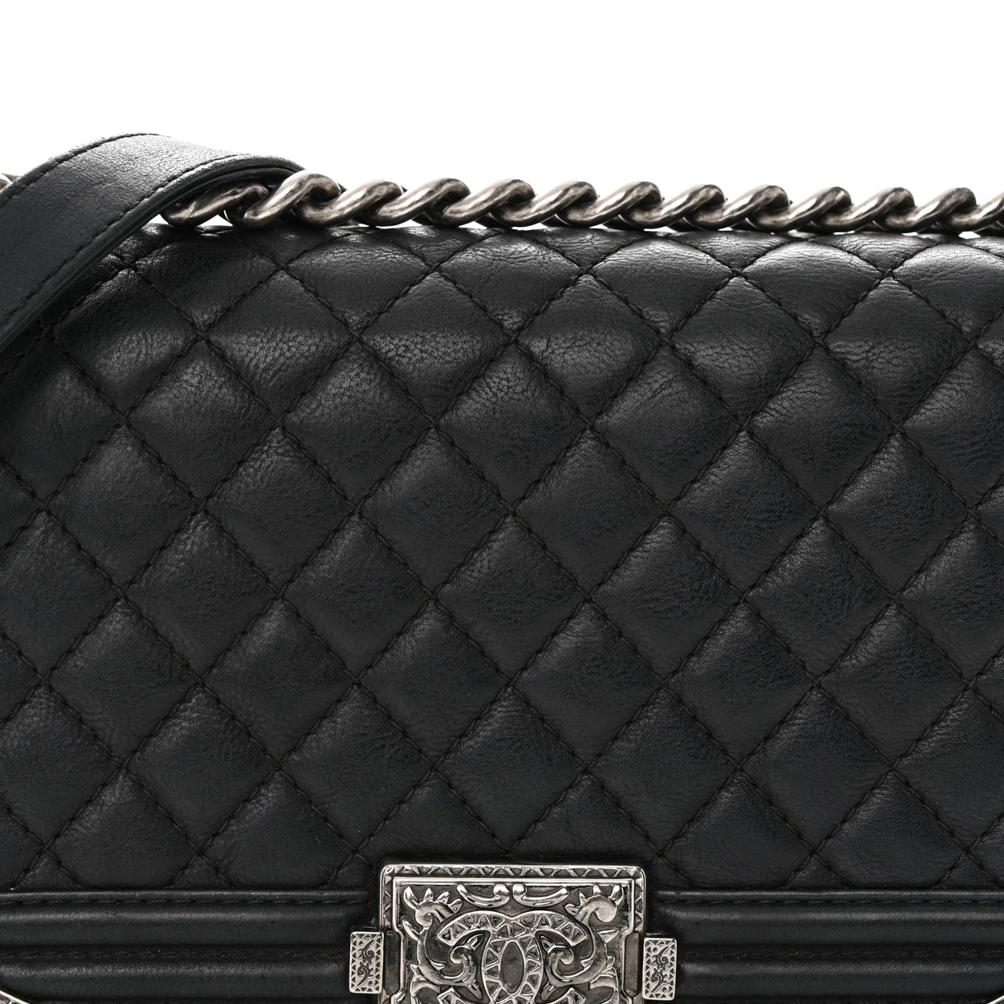 Calfskin Quilted Metal Embellished Paris Dallas Medium Boy Flap Black