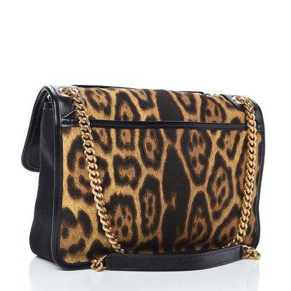 Saint Laurent Smooth Calfskin Canvas Leopard Print Medium Niki Chain Satchel Light Natural 3 of 11