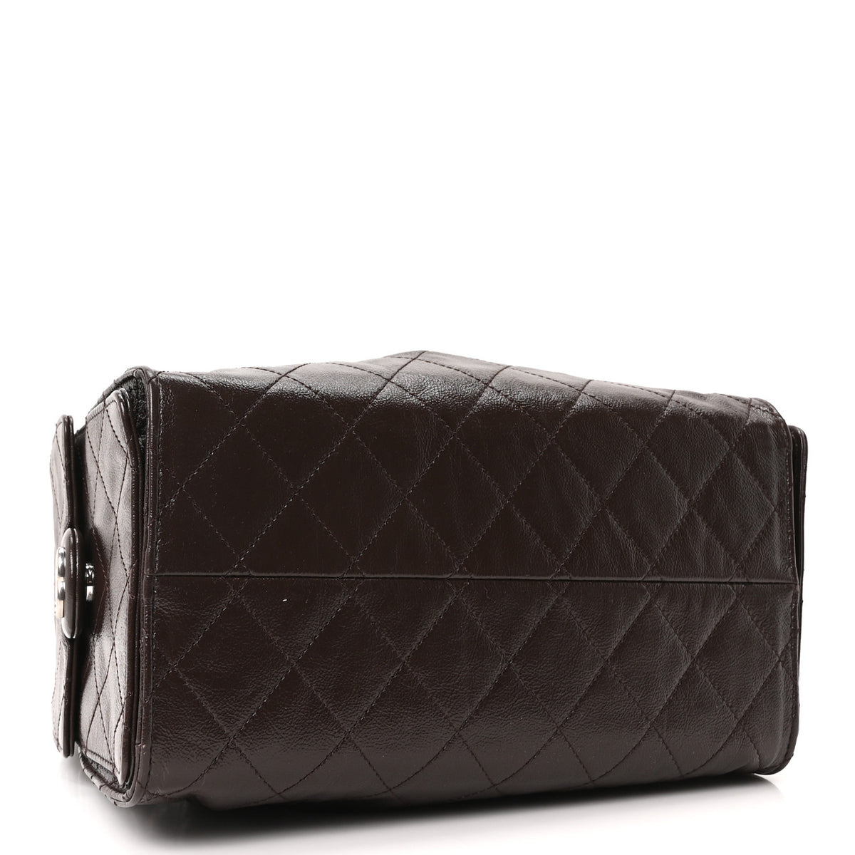 Shiny Crumpled Calfskin Quilted Small Chanel 25 Handbag Dark Brown