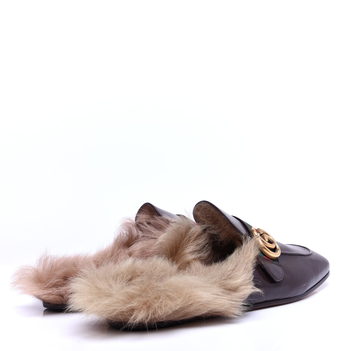 Goatskin Fur Web GG Mens Princetown Slippers 7.5 Cocoa