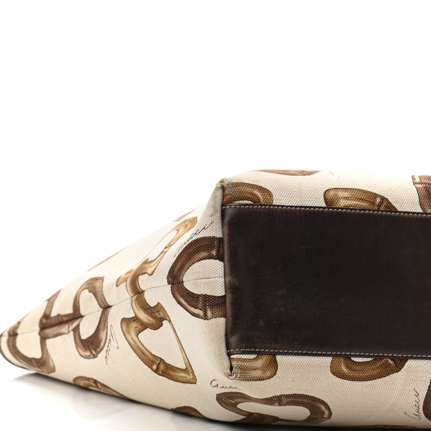 Canvas Bamboo Horsebit Print Tote White