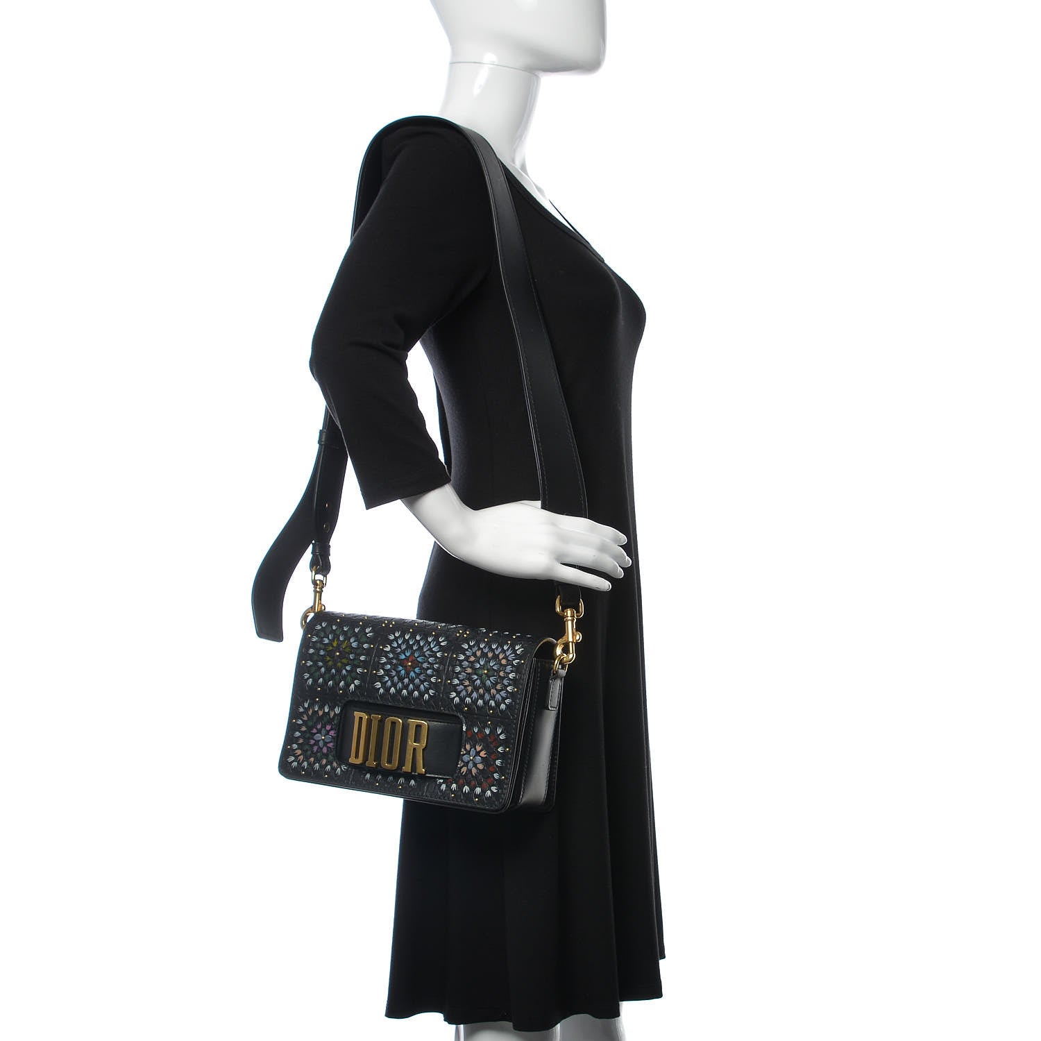 Christian Dior Calfskin Studded Floral Dio(r)evolution Flap Bag Black 2 of 13