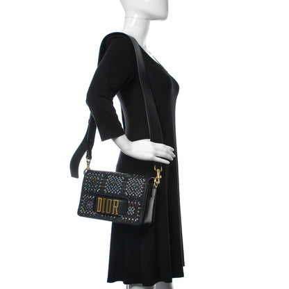 Christian Dior Calfskin Studded Floral Dio(r)evolution Flap Bag Black 2 of 13