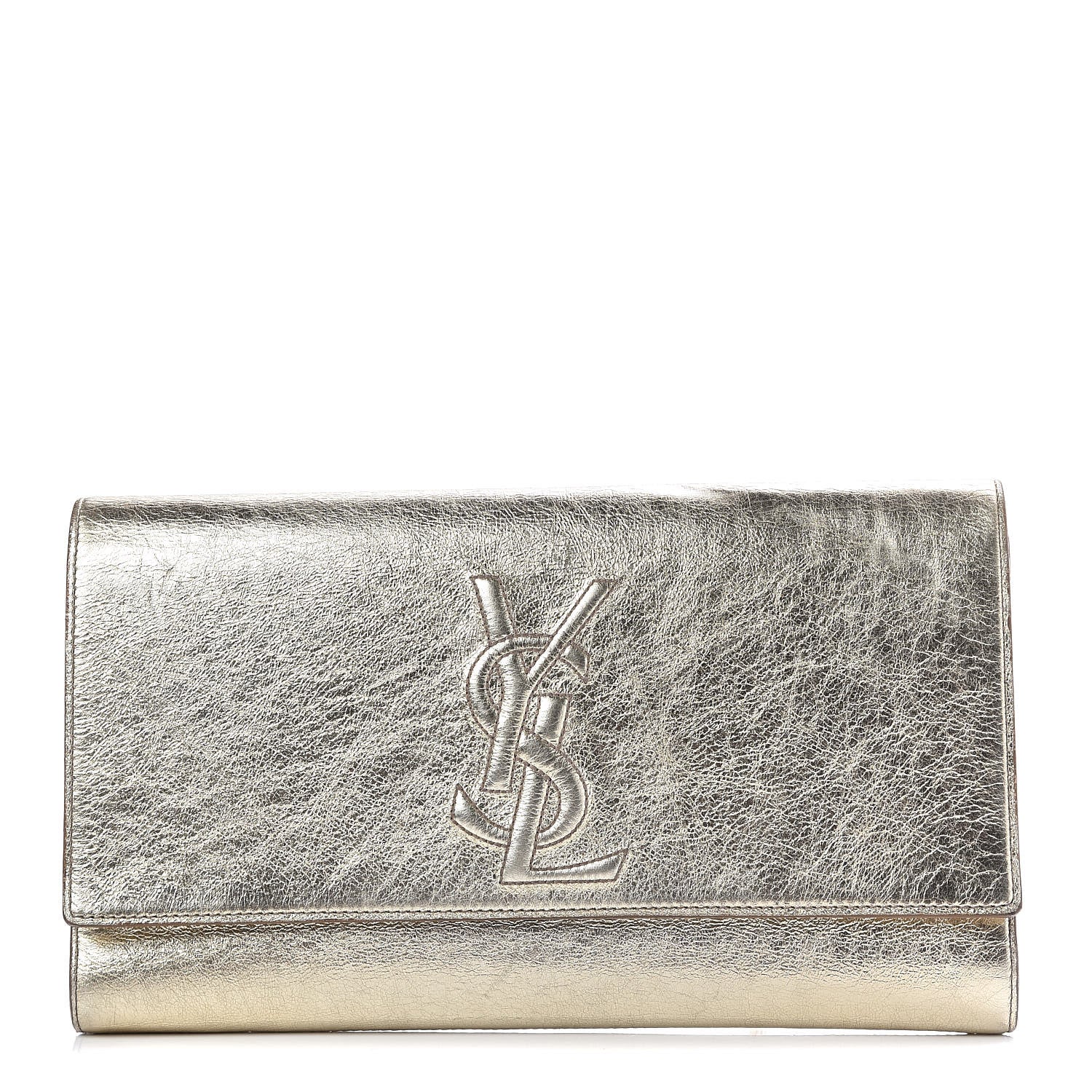 Saint Laurent Metallic Calfskin Monogram Large Belle De Jour Clutch Gold 1 of 12