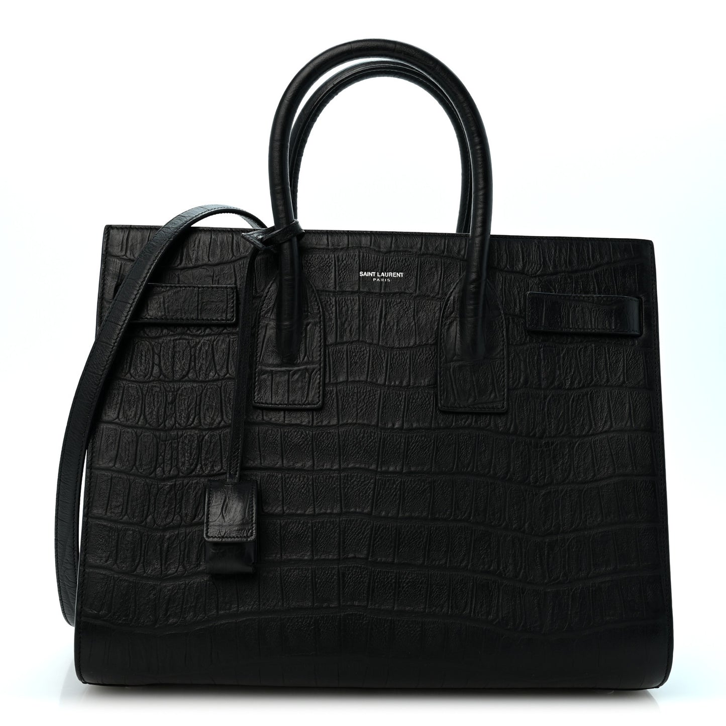 Calfskin Crocodile Embossed Small Sac de Jour Black