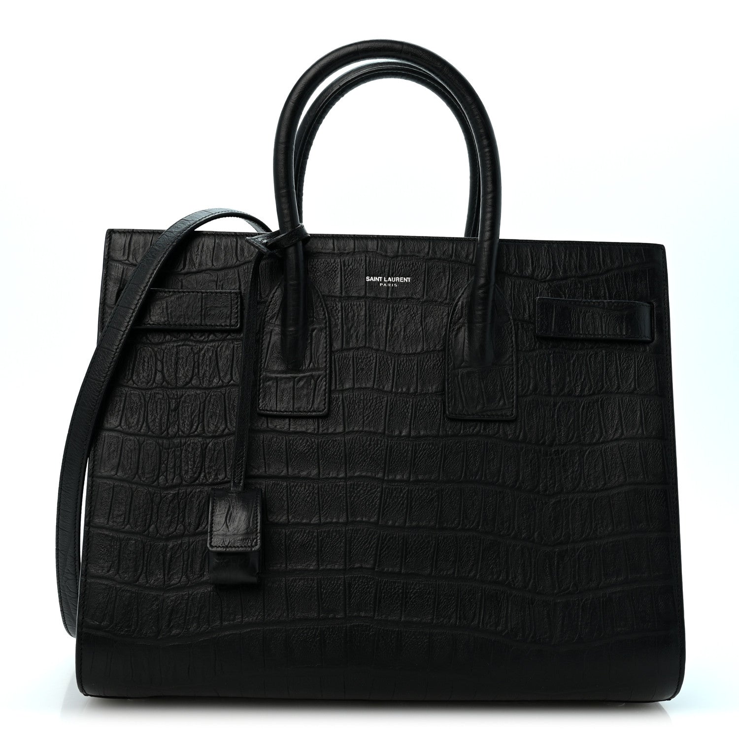 Saint Laurent Calfskin Crocodile Embossed Small Sac de Jour Black 1 of 12