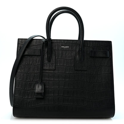 Saint Laurent Calfskin Crocodile Embossed Small Sac de Jour Black 1 of 12