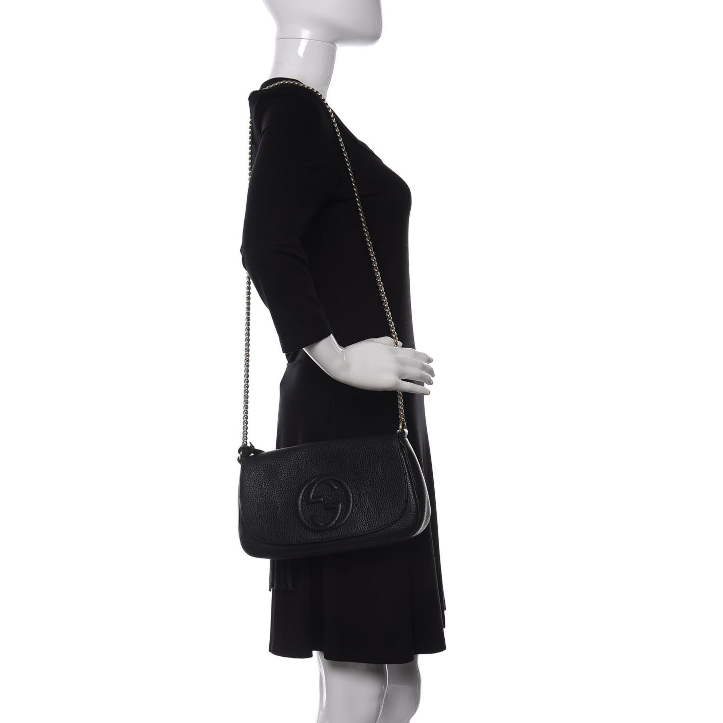 Pebbled Calfskin Medium Soho Flap Crossbody Black