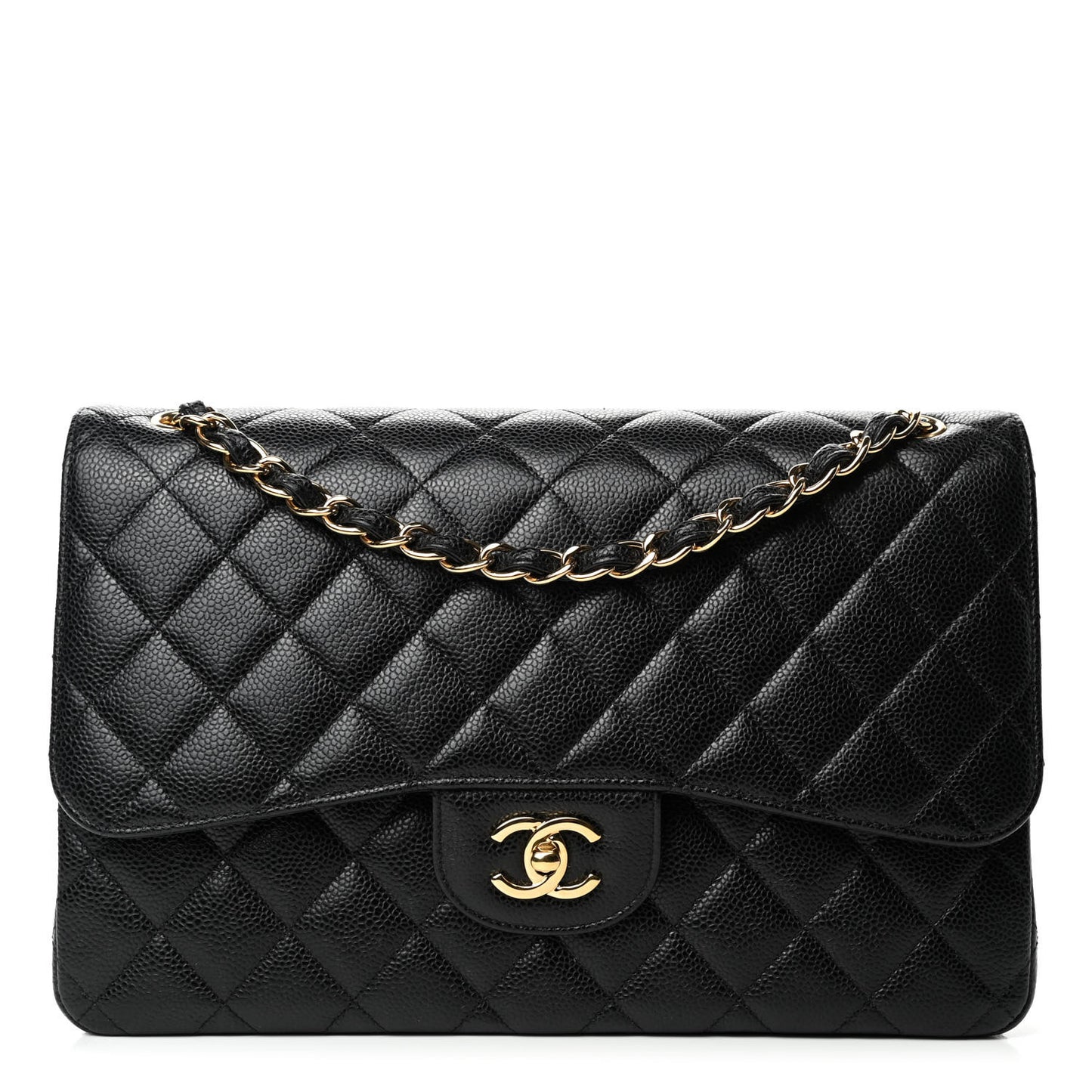 Caviar Quilted Jumbo Double Flap Black