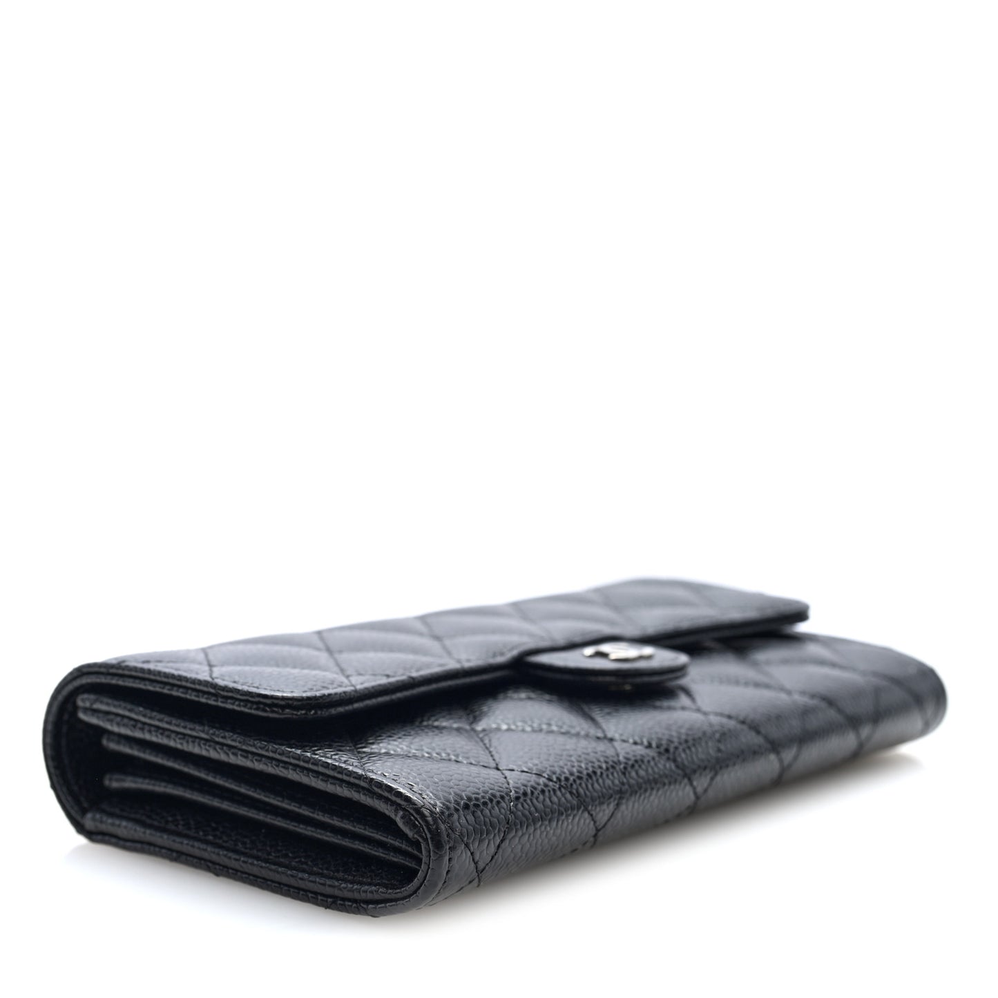 Caviar Quilted Large Gusset Flap Wallet Black