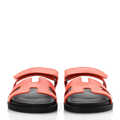 Hermes Lizard Womens Chypre Sandals 37 Orange Synthetique 3 of 11
