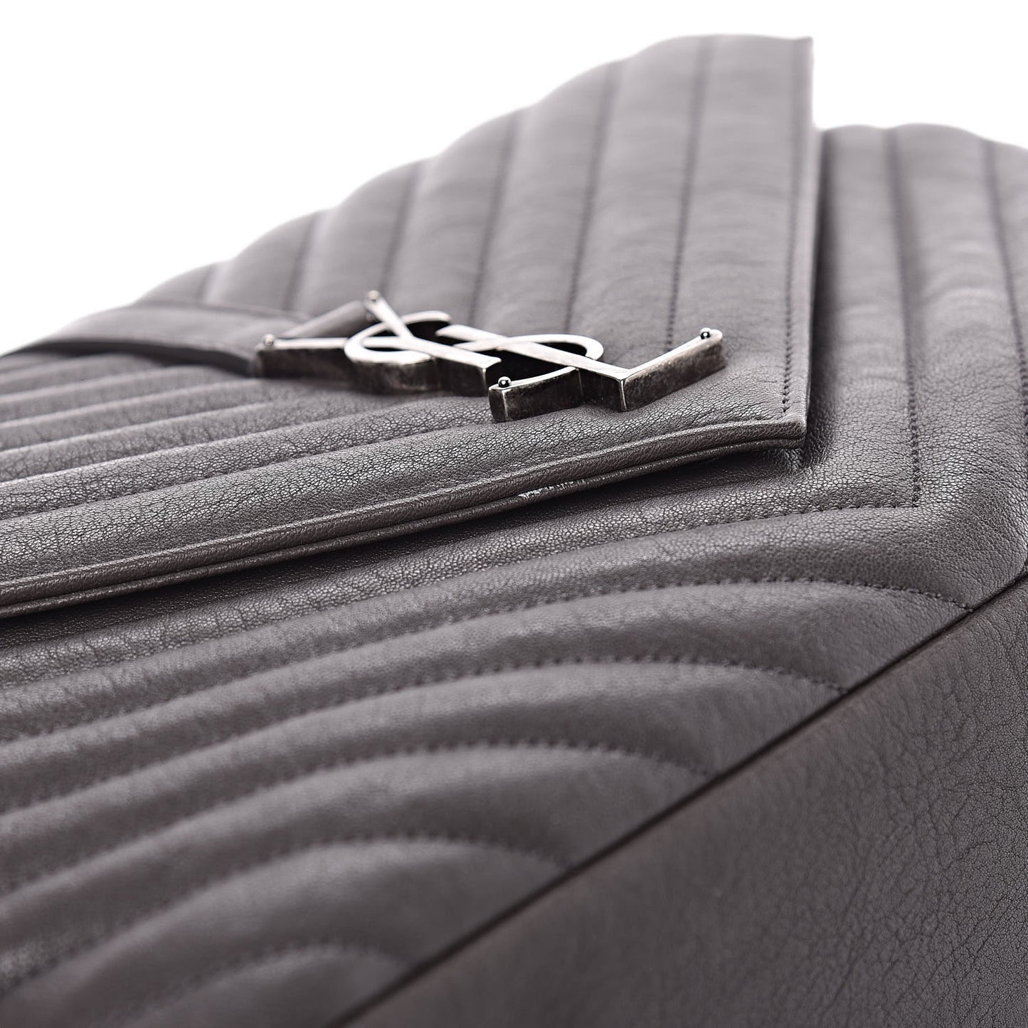 Sheepskin Matelasse Chevron Monogram Large College Satchel Dark Anthracite