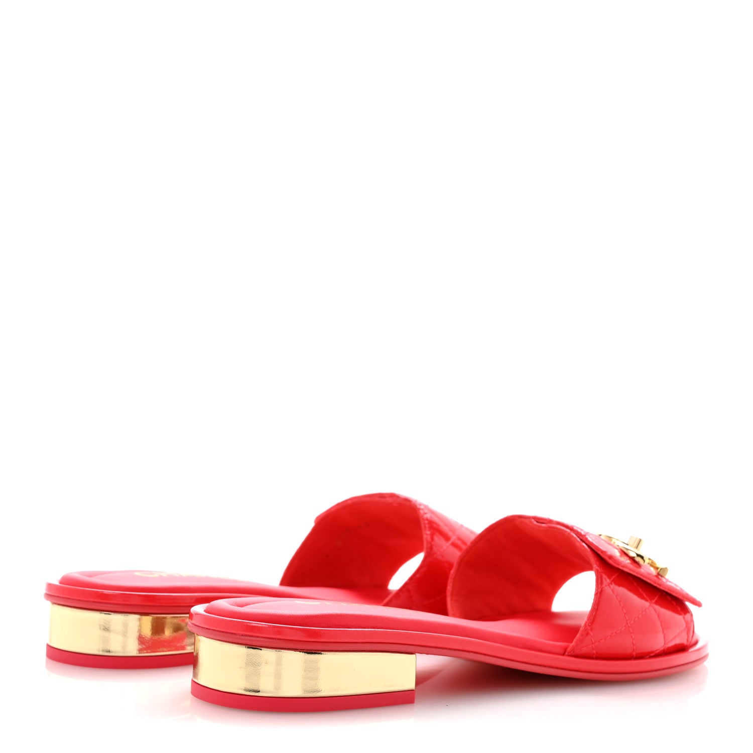 Chanel Patent Goatskin Quilted CC Sandals 38 Dark Pink 5 of 10