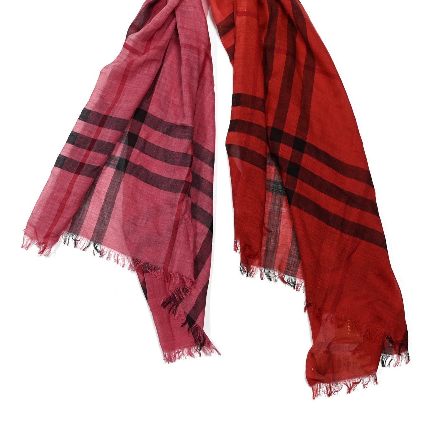 Wool Silk Gauze Ombre Giant Check Scarf Coral Pink