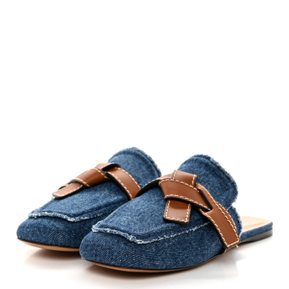 Loewe Washed Denim Calfskin Gate Mule Sandals 36 Blue Tan 4 of 9