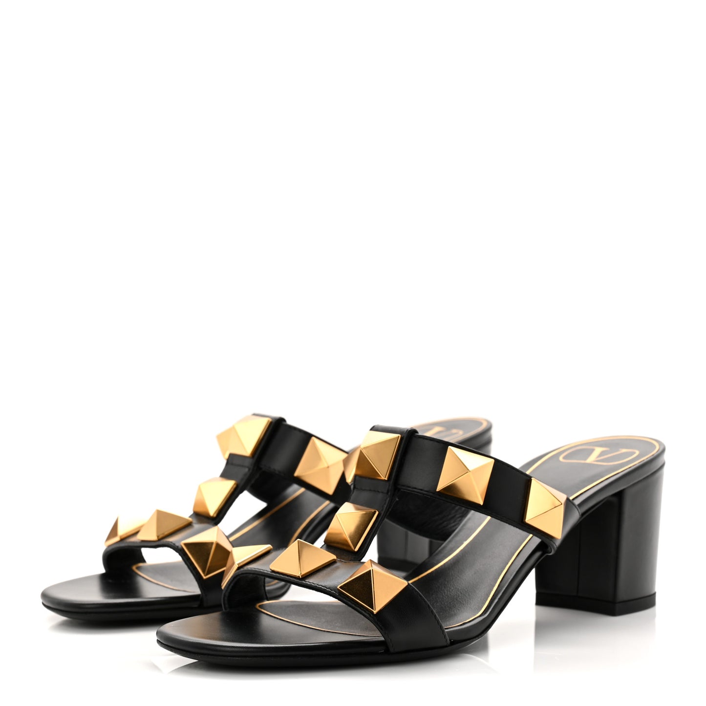 Calfskin Roman Stud 60mm Slide Sandals 37.5 Black