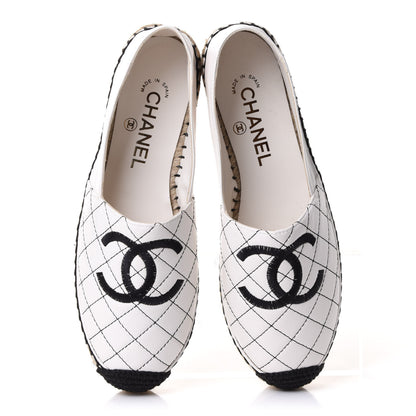 Chanel Lambskin Stitched CC Espadrilles 38 White Black 5 of 10