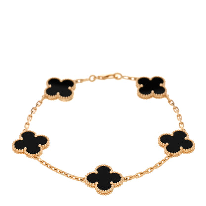 Van Cleef & Arpels 18K Yellow Gold Black Onyx 5 Motifs Vintage Alhambra Bracelet 1 of 4