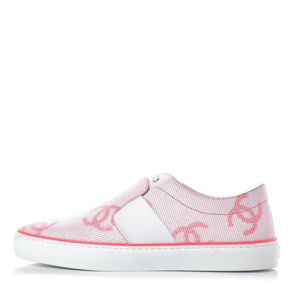 Chanel Embroidered Calfskin Womens CC Sneakers 40 White Fluo Pink 1 of 10