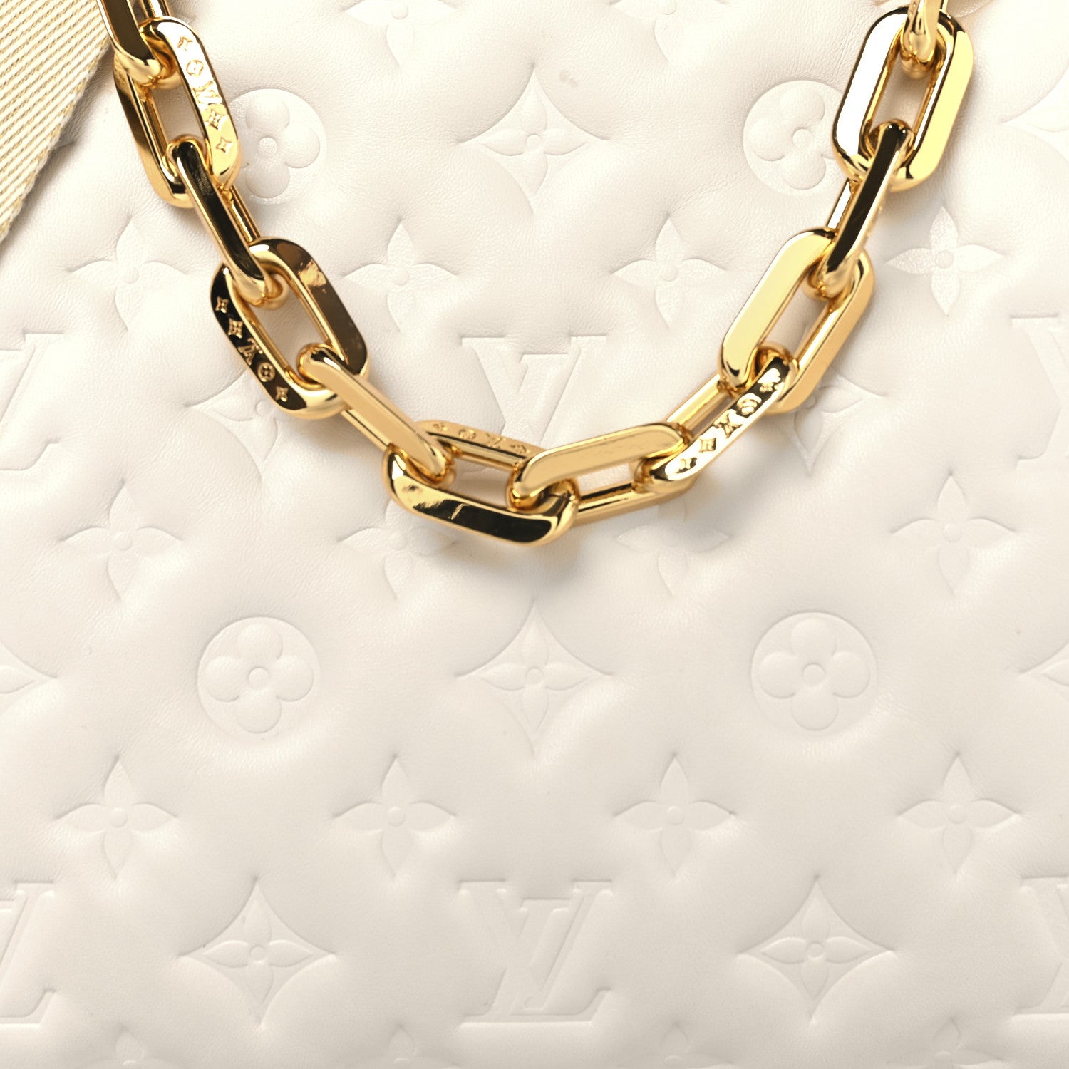 Louis Vuitton Lambskin Embossed Monogram Coussin PM Beige Cream 9 of 11