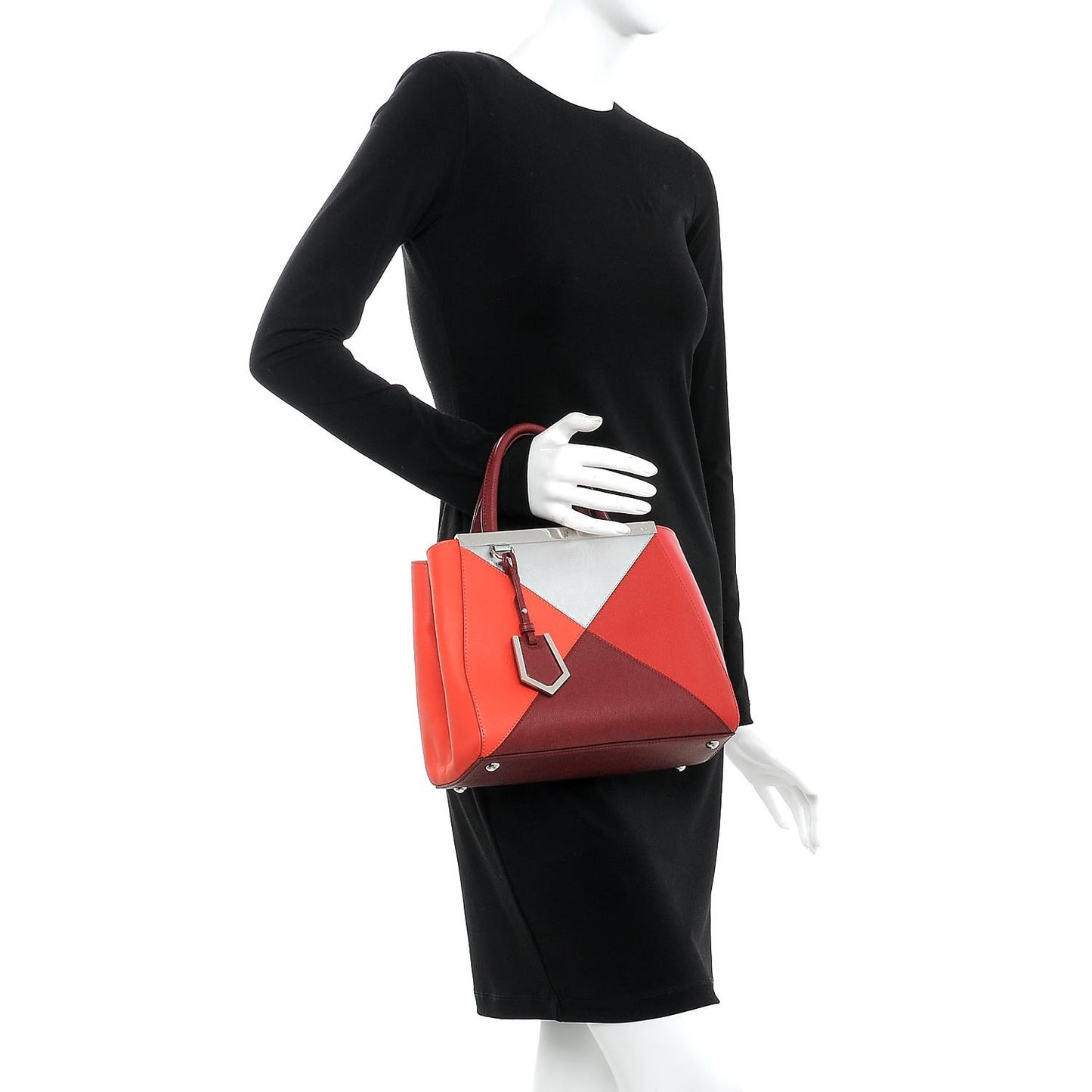 Vitello Elite Calfskin Colorblock Petite 2Jours Tote Argento Rosso
