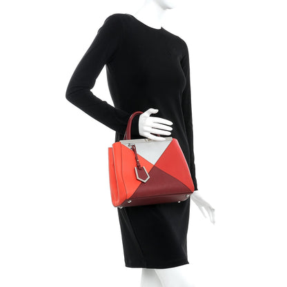 Fendi Vitello Elite Calfskin Colorblock Petite 2Jours Tote Argento Rosso 3 of 10
