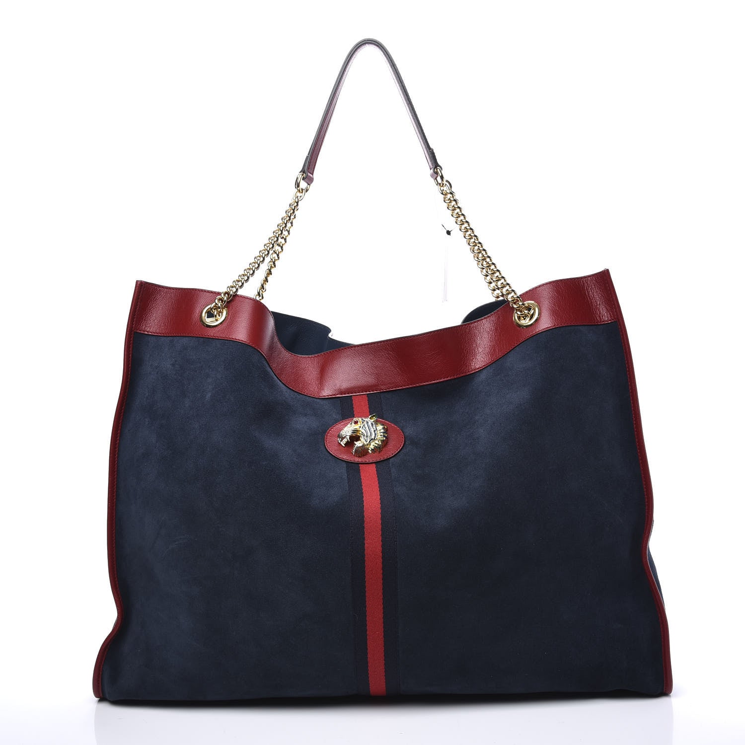 Gucci Suede Calfskin Maxi Rajah Chain Tote New Blue Romantic Cherry 2 of 13