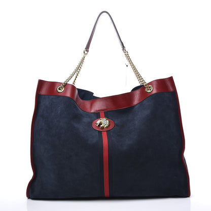 Gucci Suede Calfskin Maxi Rajah Chain Tote New Blue Romantic Cherry 2 of 13