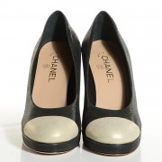 Chanel Metallic Calfskin Buffalo Cap Toe Pumps 39 Silver Black 2 of 14