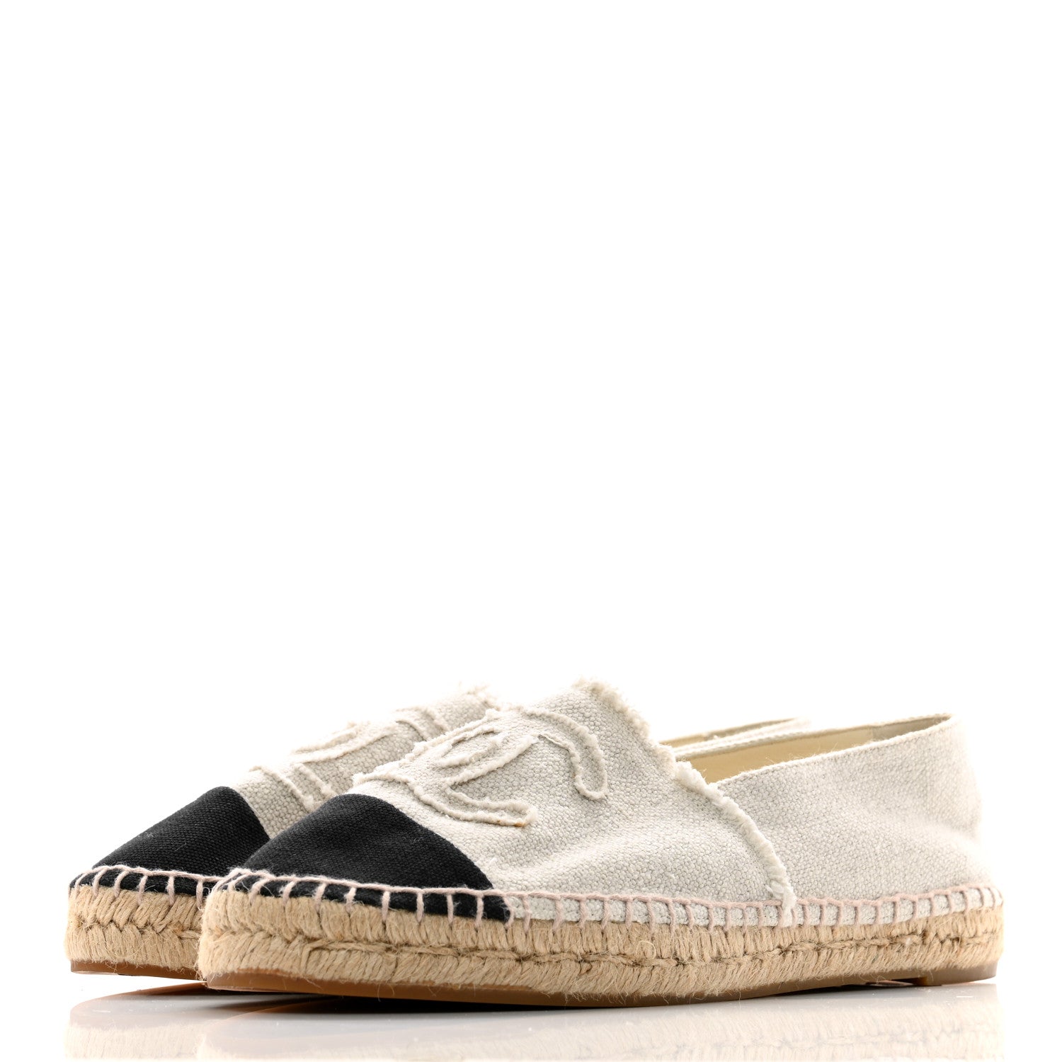 Chanel Linen CC Espadrilles 40 Beige Black 3 of 11