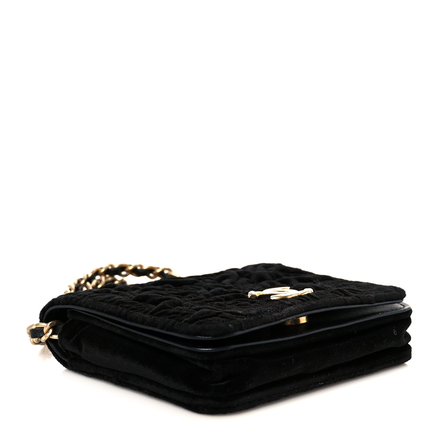 Chanel Velvet Quilted Camellia Velvet Flap Coin Purse With Chain Black 4 of 11