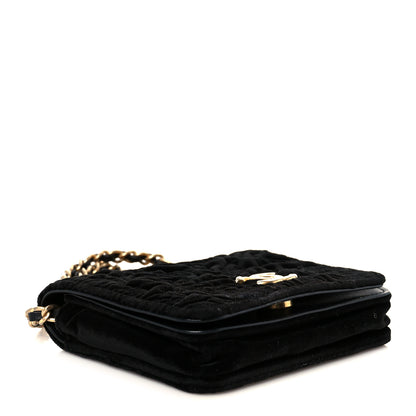 Chanel Velvet Quilted Camellia Velvet Flap Coin Purse With Chain Black 4 of 11