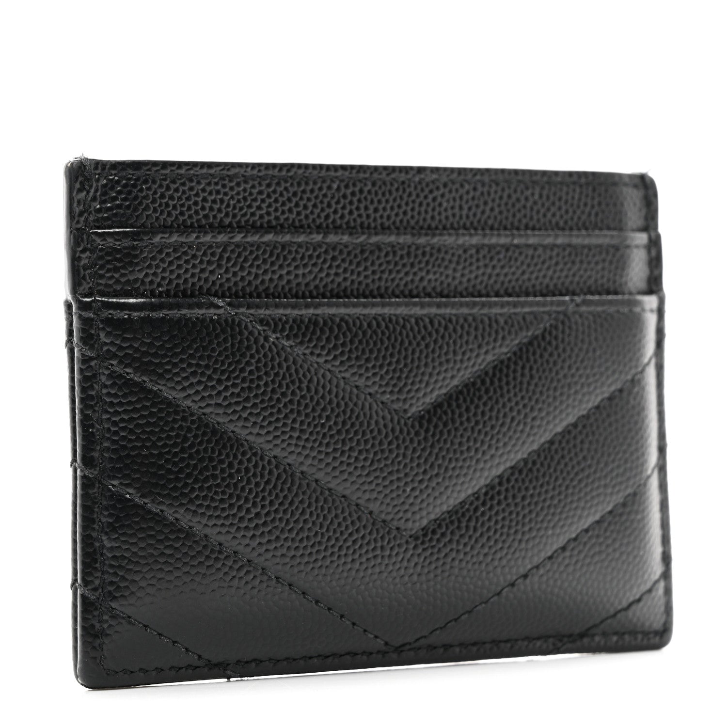 Saint Laurent Grain De Poudre Matelasse Chevron Monochrome Monogram Credit Card Case Black 3 of 9