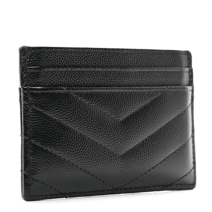 Saint Laurent Grain De Poudre Matelasse Chevron Monochrome Monogram Credit Card Case Black 3 of 9