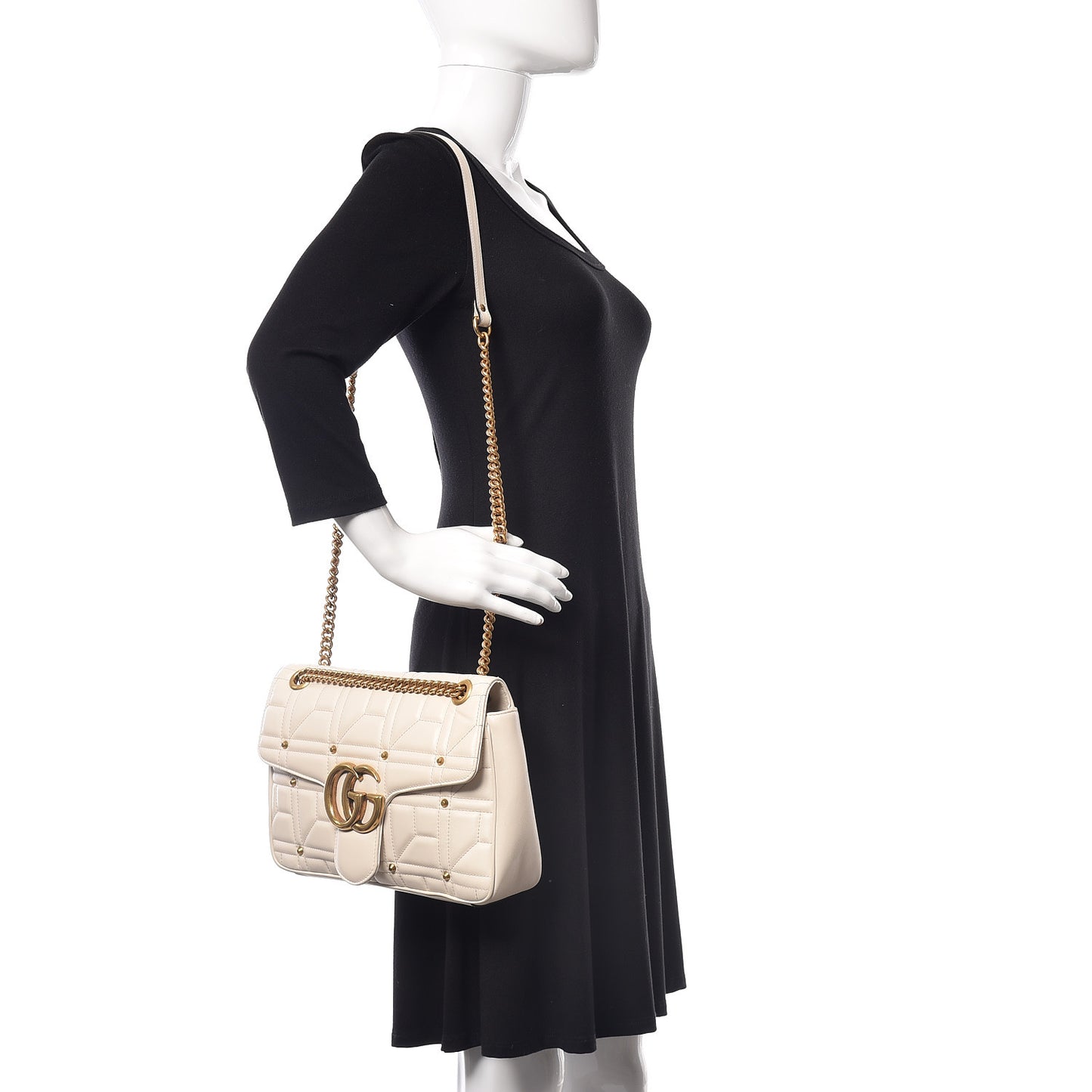 Calfskin Matelasse Studded Medium GG Marmont Shoulder Bag White