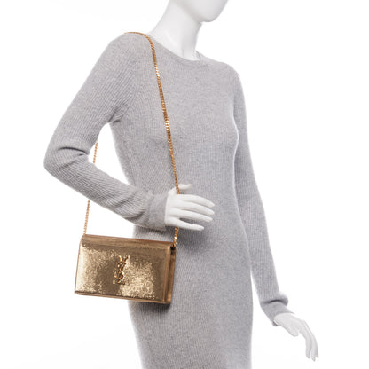 Saint Laurent Sequin Monogram Chain Wallet Gold 3 of 7