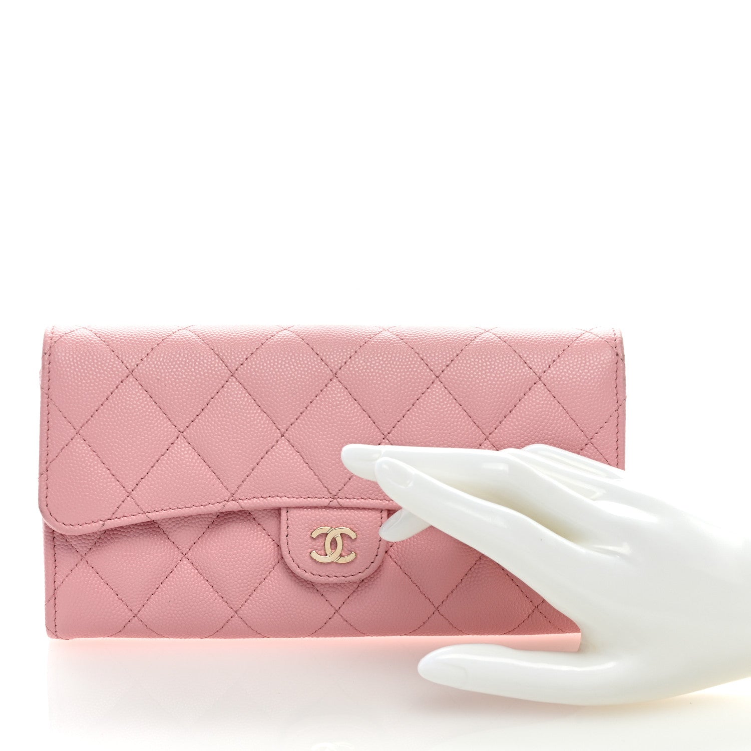 Chanel Caviar Quilted Large Gusset Flap Wallet Pink 2 of 8