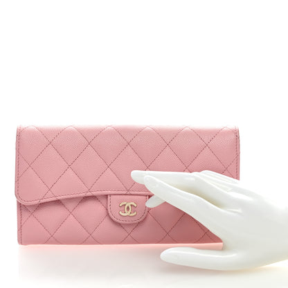 Chanel Caviar Quilted Large Gusset Flap Wallet Pink 2 of 8