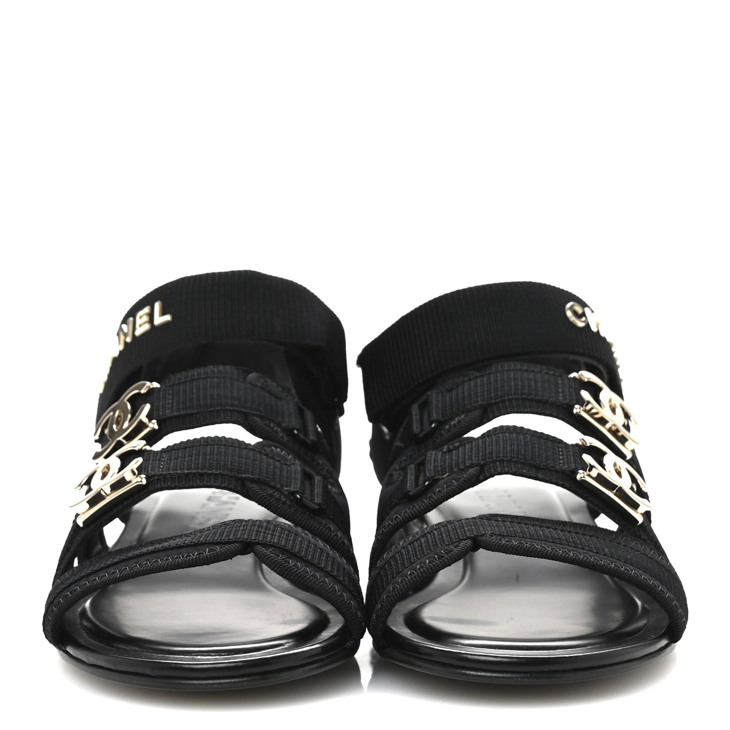 Fabric Metal CC Logo Flat Sandals 36.5 Black