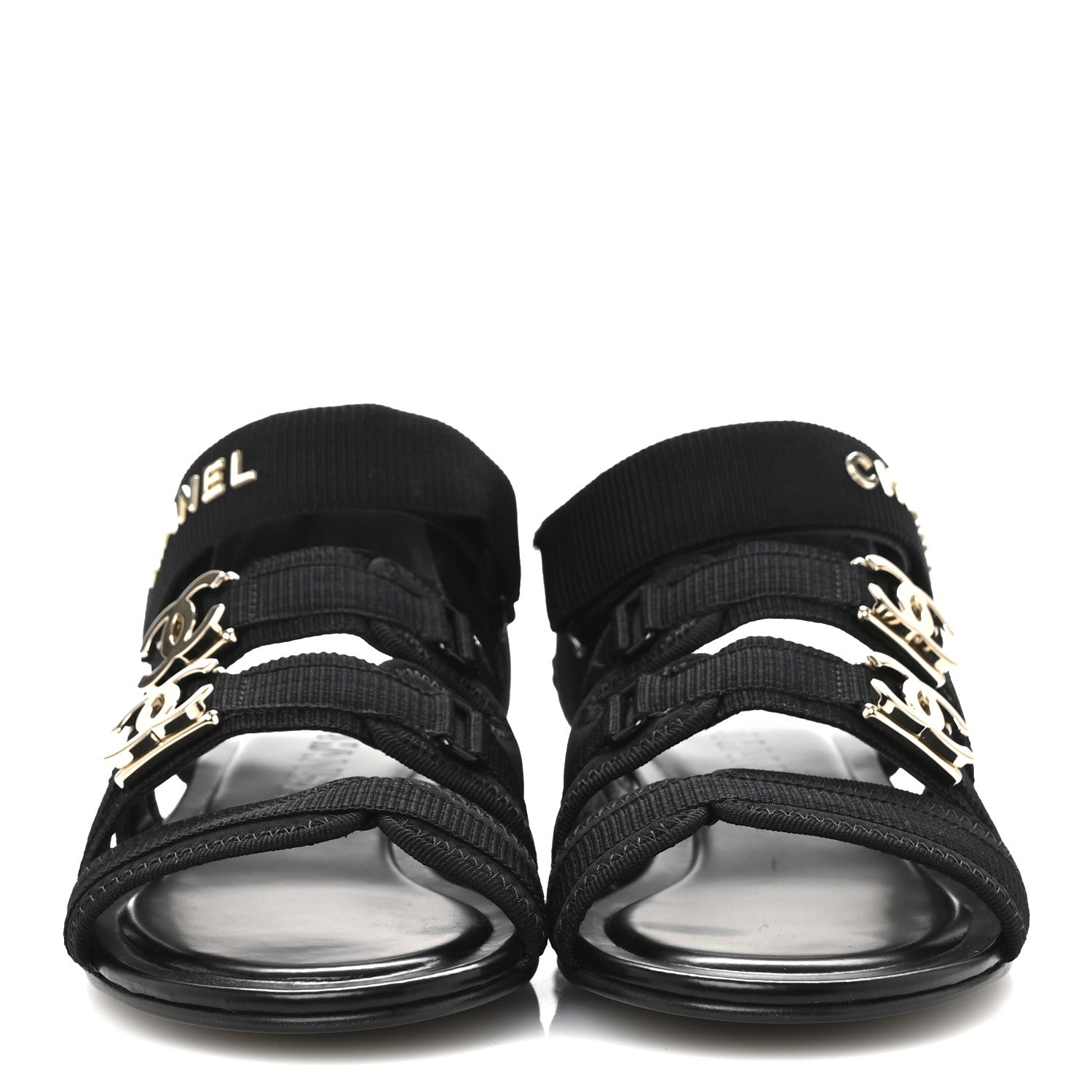 Chanel Fabric Metal CC Logo Flat Sandals 36.5 Black 3 of 13