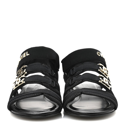 Chanel Fabric Metal CC Logo Flat Sandals 36.5 Black 3 of 13