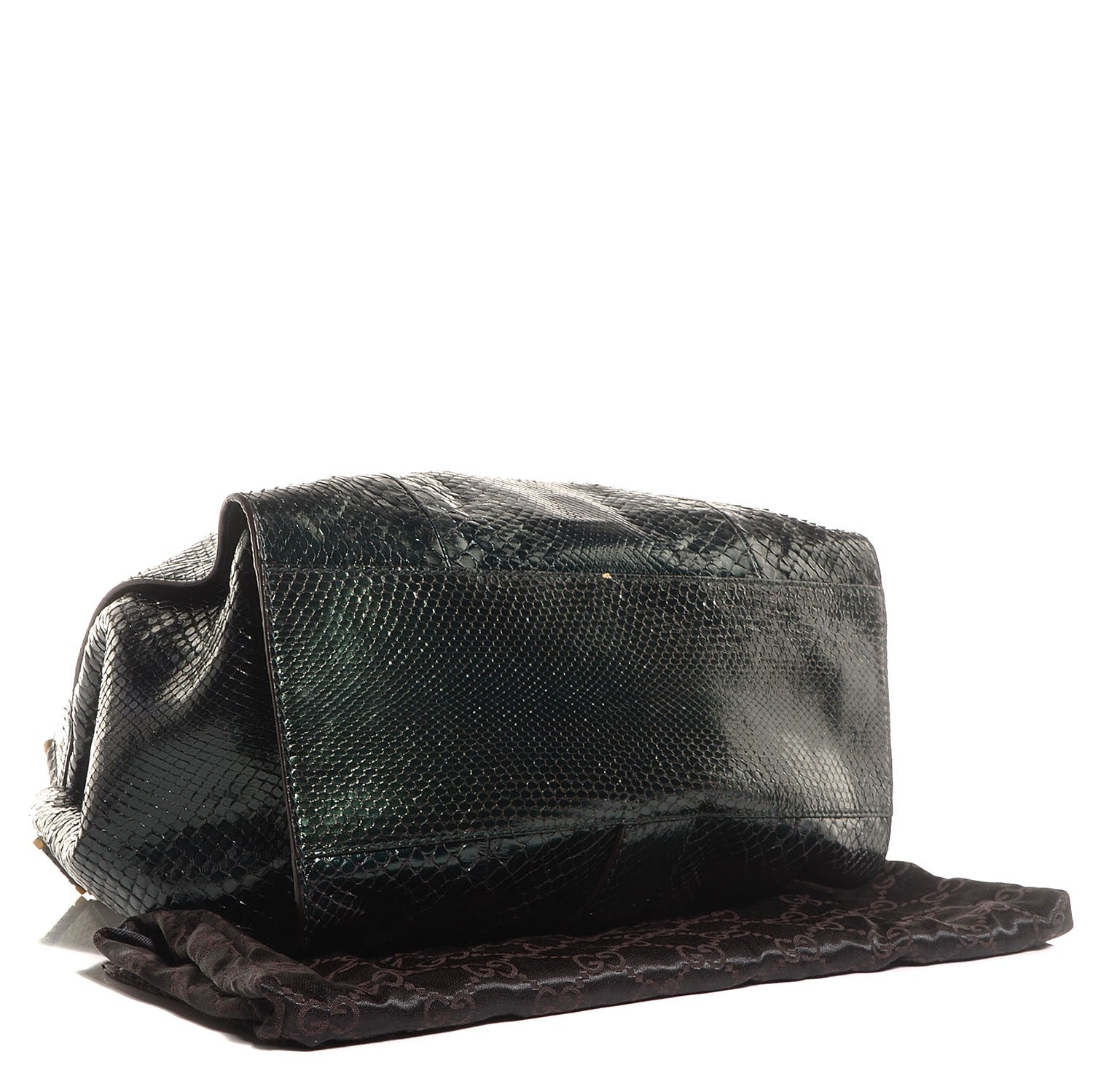Gucci Shiny Python Medium Soft Stirrup Shoulder Bag Green 4 of 9