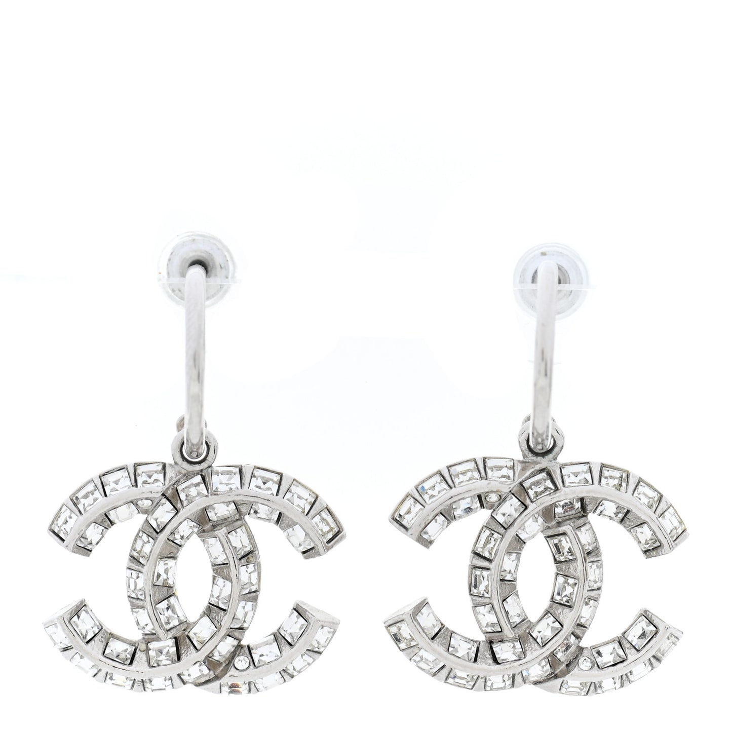 Baguette Crystal CC Dangle Earrings Silver