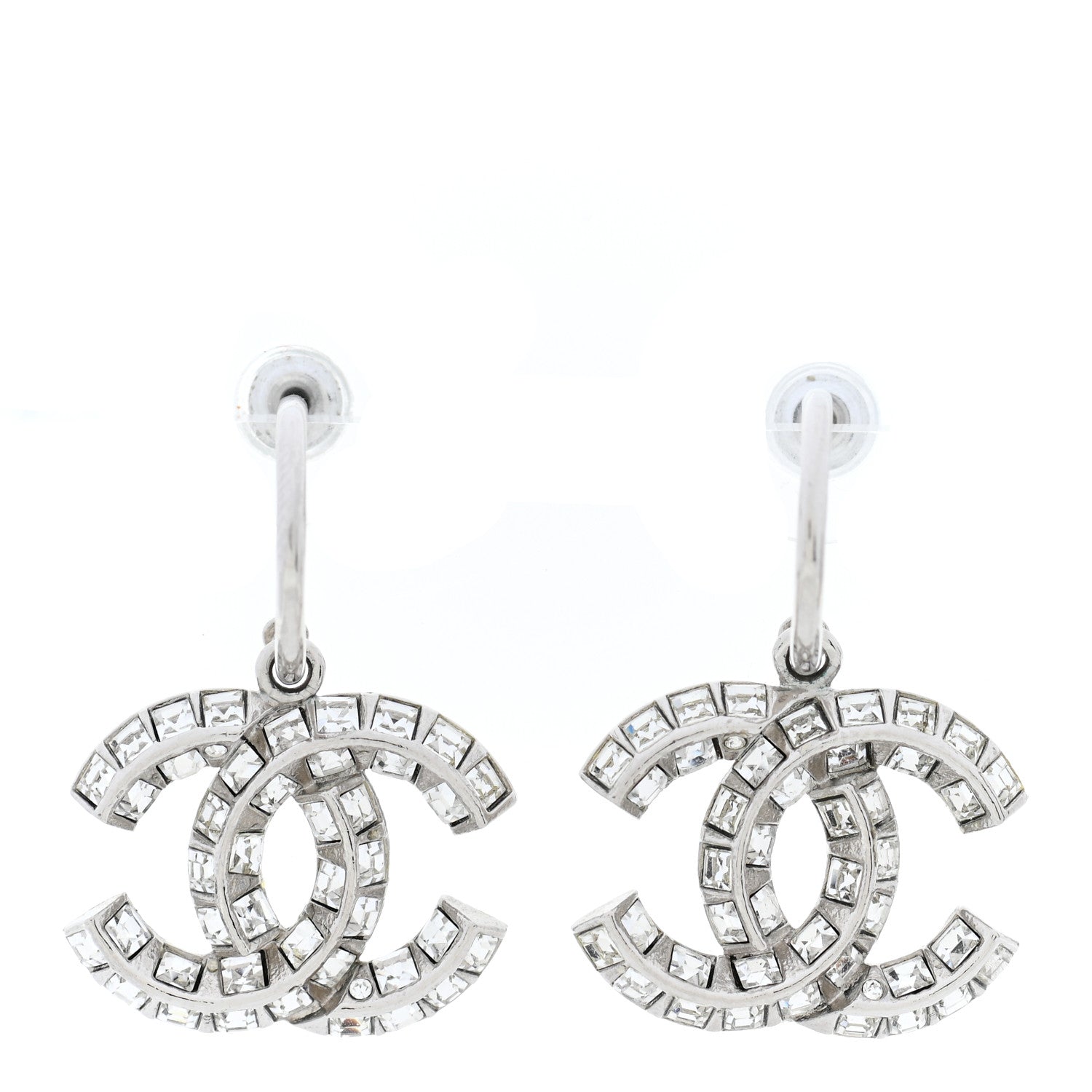 Chanel Baguette Crystal CC Dangle Earrings Silver 1 of 4