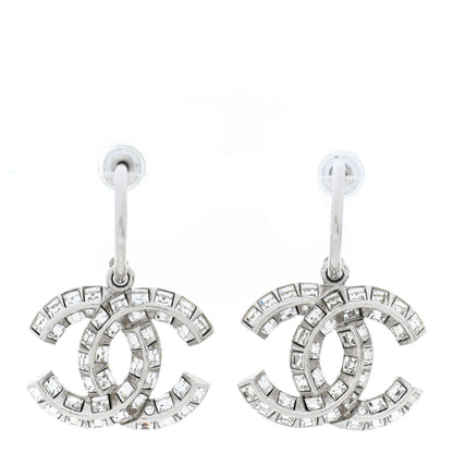 Chanel Baguette Crystal CC Dangle Earrings Silver 1 of 4