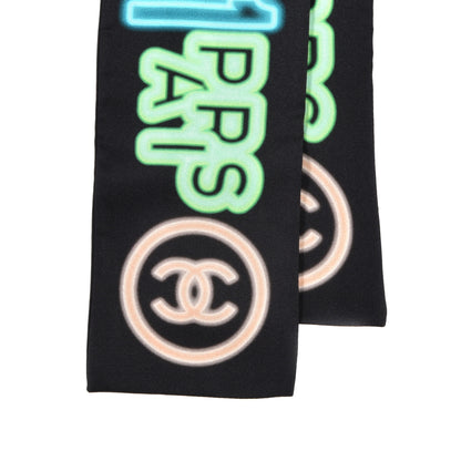 Chanel Silk Neon CC Bandeau Scarf Black Multicolor 2 of 3