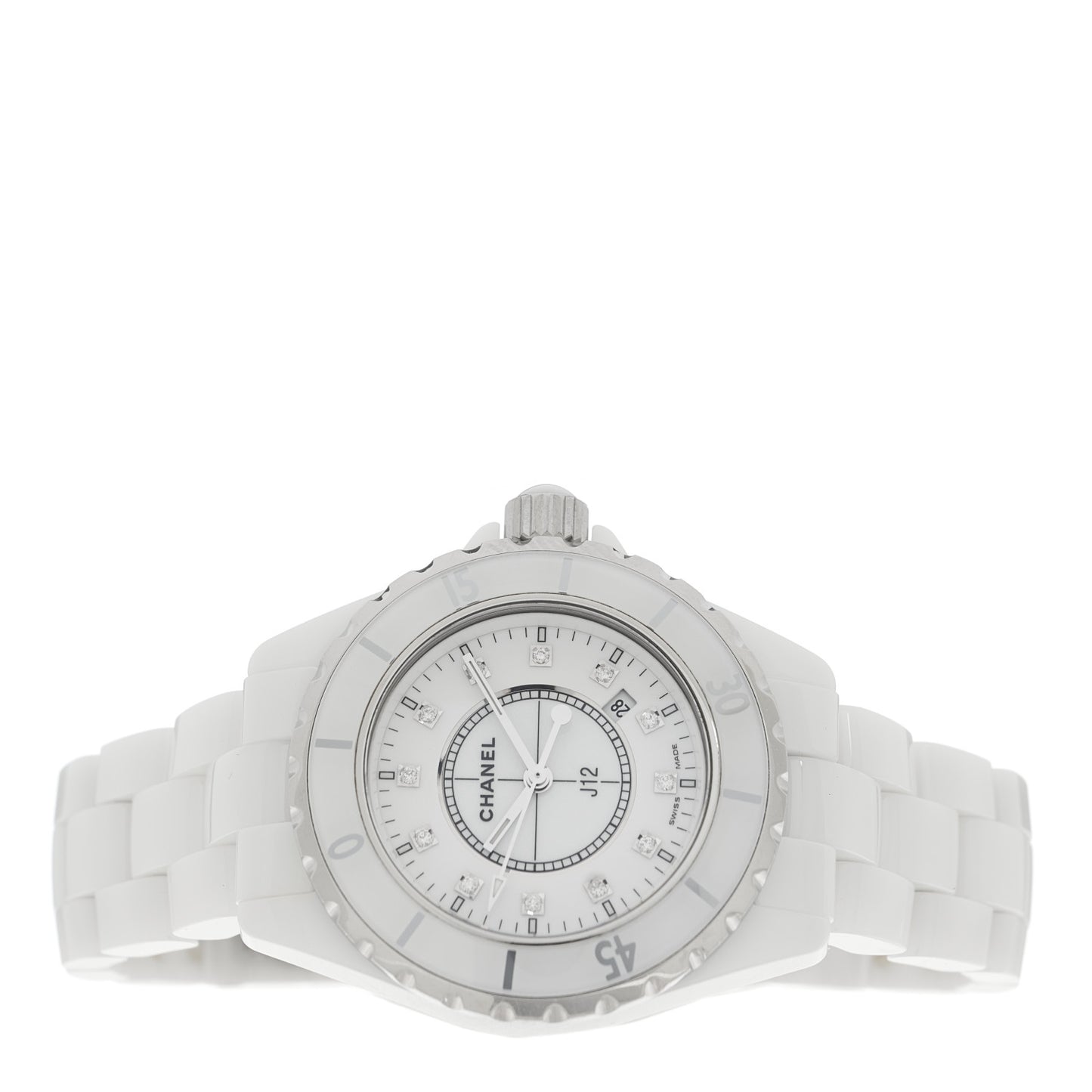 Stainless Steel Ceramic Diamond 33mm J12 Quartz Watch White