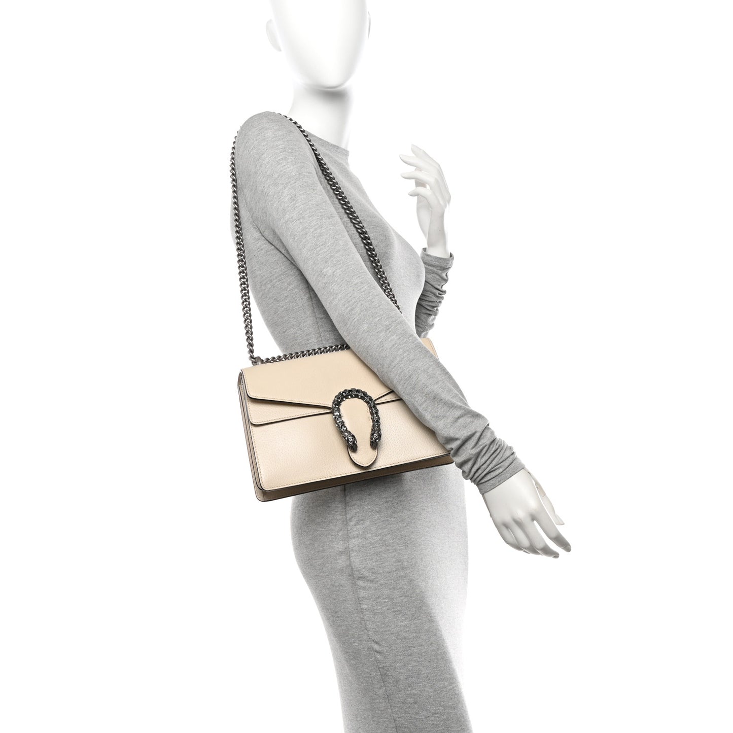 Textured Calfskin Crystal Small Dionysus Shoulder Bag Mystic White