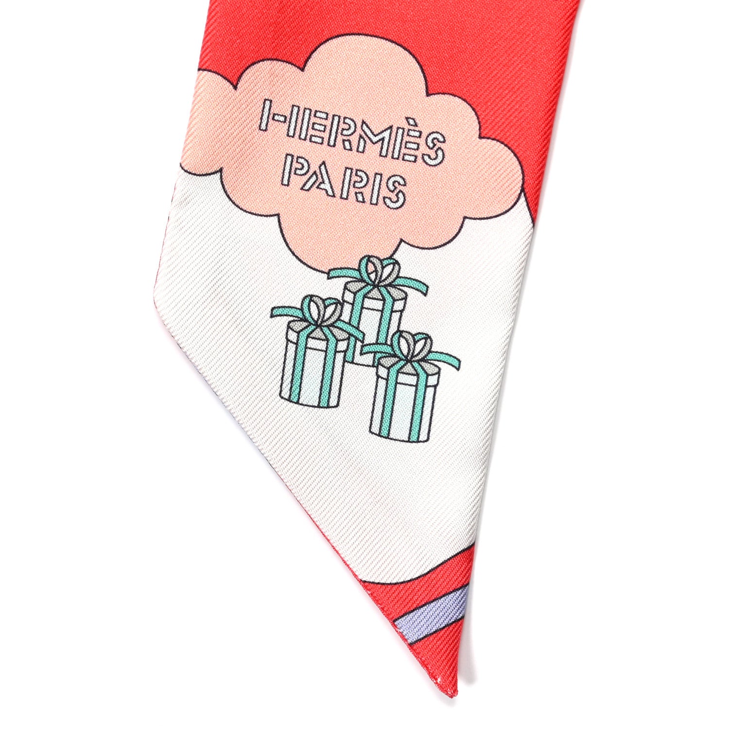 Hermes Silk Carres Volants Twilly Grenadine White Bleu 2 of 4