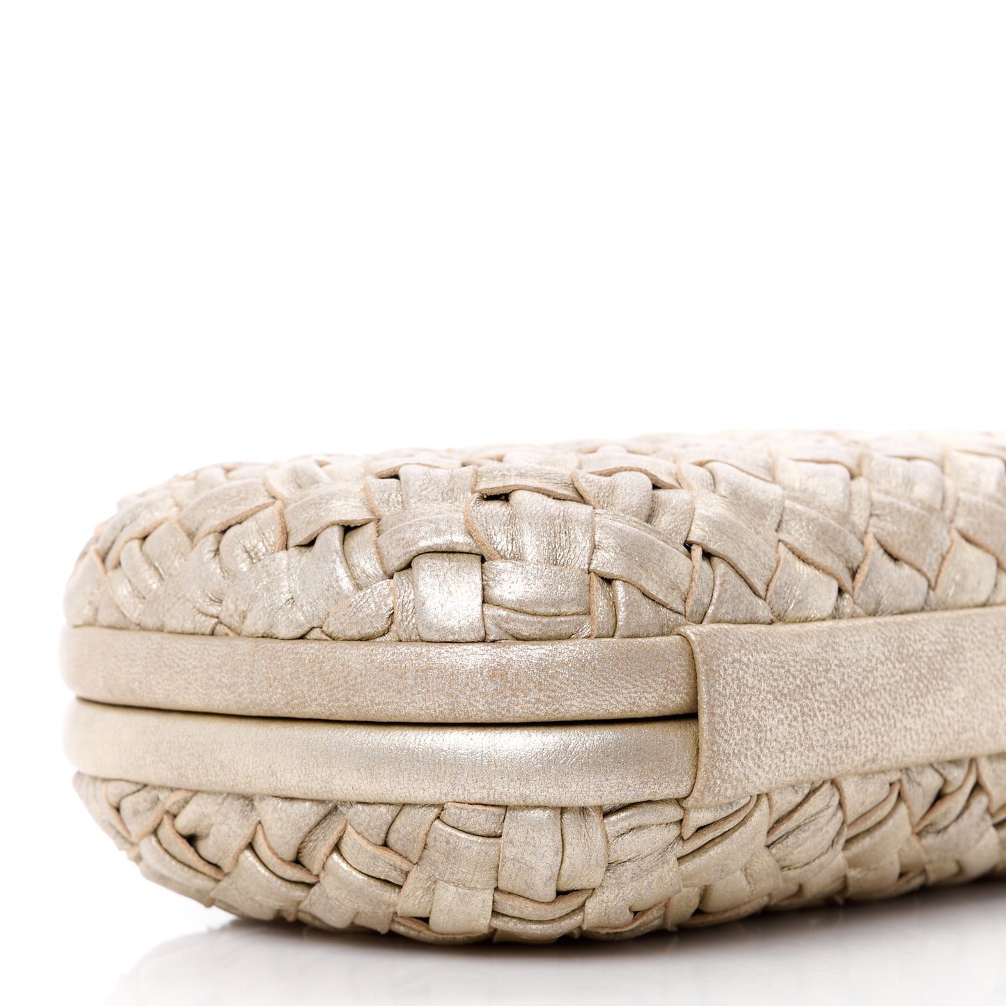 Metallic Nappa Intrecciato Distressed Knot Clutch Beige